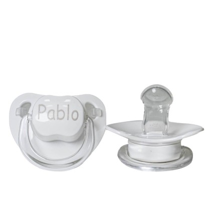 Canastilla chupete personalizado y complementos para recién nacido gris 2