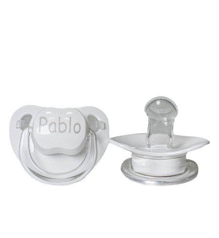 Canastilla chupete personalizado y complementos para recién nacido gris