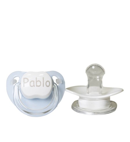 Muselina babero y chupete personalizado azul