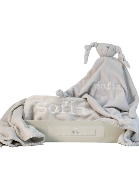 Regalo personalizado manta y Doudou personalizados gris