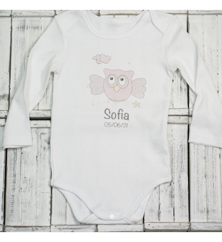 Oso de peluche y body personalizado con nombre del bebé rosa