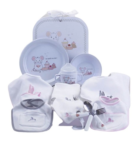 Regalo Vajilla Infantil y Set de Baberos Recién Nacido rosa