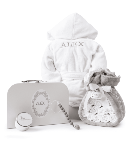 🎁Pastel De Pañales con bata, maletita y chupon con sujetador 🍼 | Regalo Completo y Personalizado para Bebés