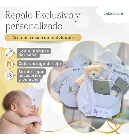 Canastilla con Albornoz Bordado para Bebé | Regalo Personalizado - Bebé de París