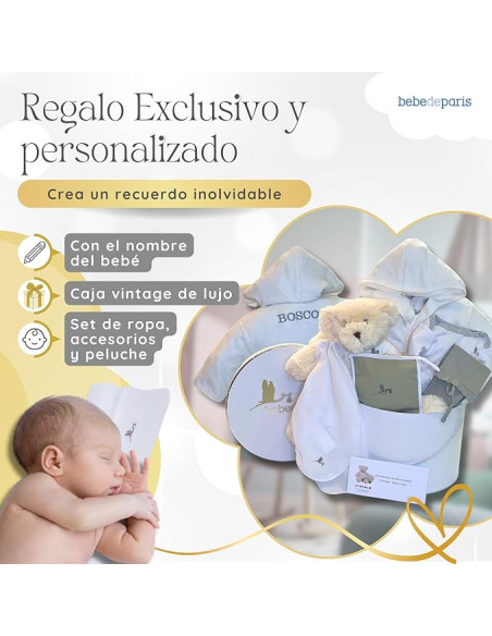 Canastilla con Albornoz Bordado para Bebé | Regalo Personalizado - Bebé de París