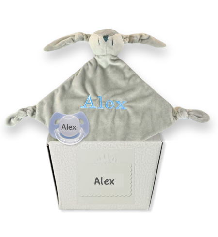 Doudou y Chupón Personalizado con el Nombre del Bebé | Canastillas y regalos bebé