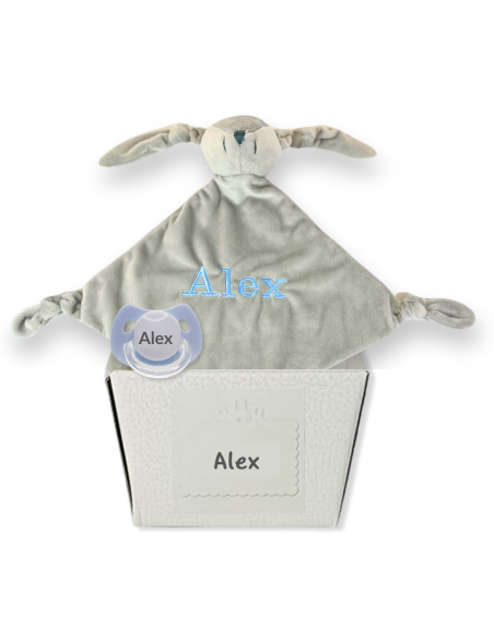 Doudou y Chupón Personalizado con el Nombre del Bebé | Canastillas y regalos bebé