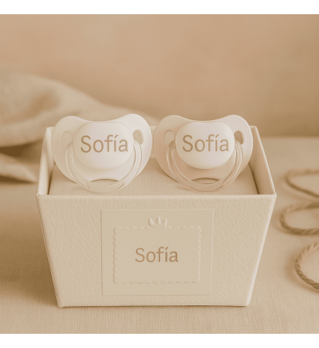 Dos chupones personalizados con el nombre del bebé | Regalo tierno y funcional
