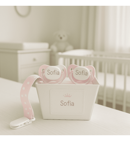 Set de 2 Chupones Personalizados con Sujetachupón