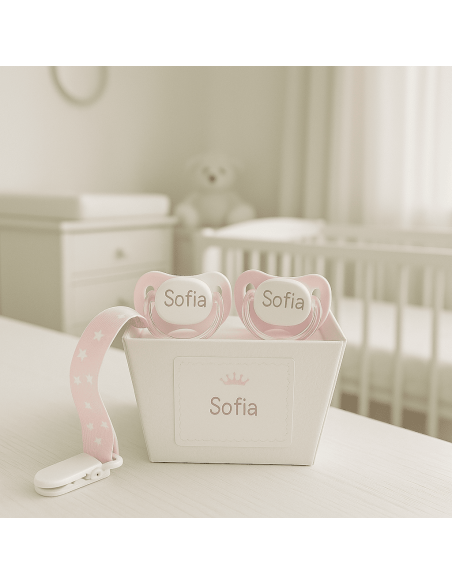 Set de 2 Chupones Personalizados con Sujetachupón