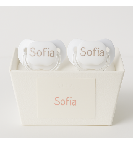 Pack de 2 chupones personalizados y oso de peluche | Regalo único para bebé