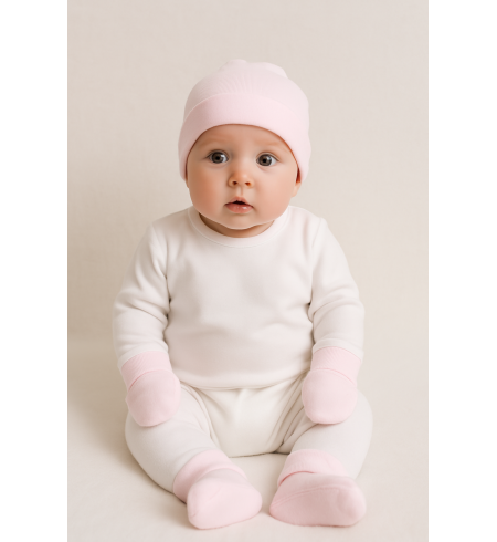 Set de Gorro, Manoplas, Patucos Personalizados y Chupón con Nombre + Osito de Peluche | Regalo para Bebé