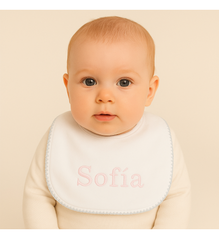Set de Dos Chupones, Sujetachupón y Babero Personalizados | Regalo para Bebé