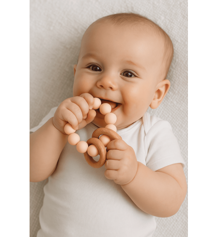 Regalo sostenible y natural: 2 Muselinas, Mordedera y Sujetachupón Rosa para Bebé