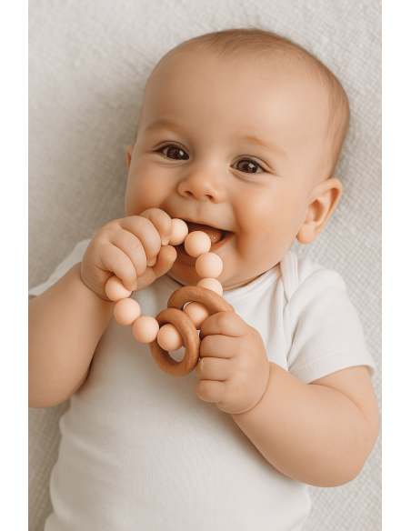 Regalo sostenible y natural: 2 Muselinas, Mordedera y Sujetachupón Rosa para Bebé