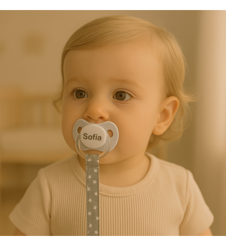 Pack chupón personalizado, sujetachupón, funda y bolsa para guardería