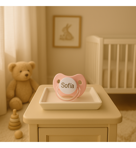 Set de Dos Chupones, Sujetachupón y Babero Personalizados | Regalo para Bebé