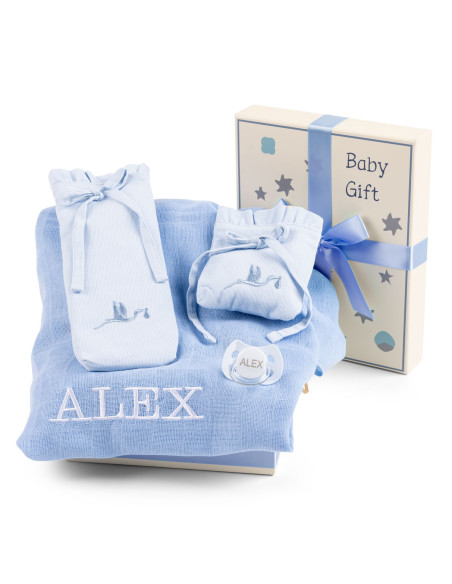 Caja Regalo con Muselina, Chupón y Fundas – Accesorios Esenciales para Bebé