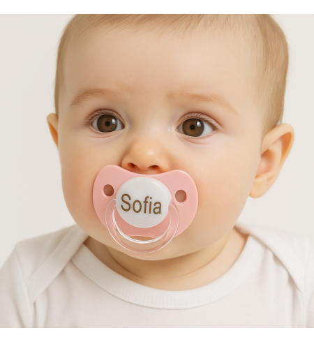 Set de Dos Chupones, Sujetachupón y Babero Personalizados | Regalo para Bebé