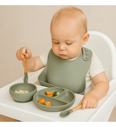 Vajilla de silicona + Manta polar invernal personalizada | Regalo Práctico para Bebé