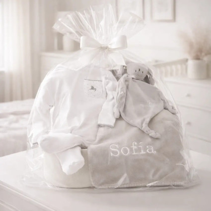 Canasta con manta, pijama y doudou personalizados | Regalo especial para recién nacido
