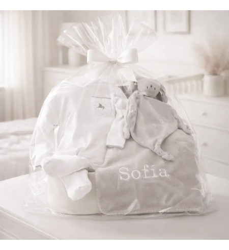 Canasta con manta, pijama y doudou personalizados | Regalo especial para recién nacido