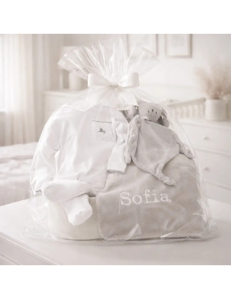 Canasta con manta, pijama y doudou personalizados | Regalo especial para recién nacido