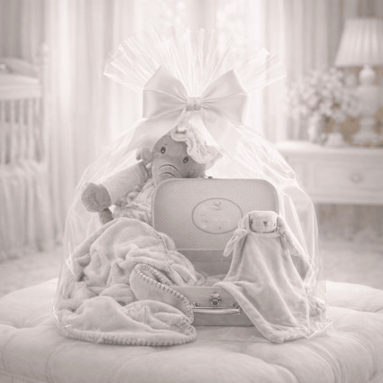 Canasta con maleta, mantita y doudou personalizados | Regalo tierno y exclusivo