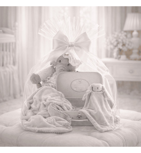 Canasta con maleta, mantita y doudou personalizados | Regalo tierno y exclusivo