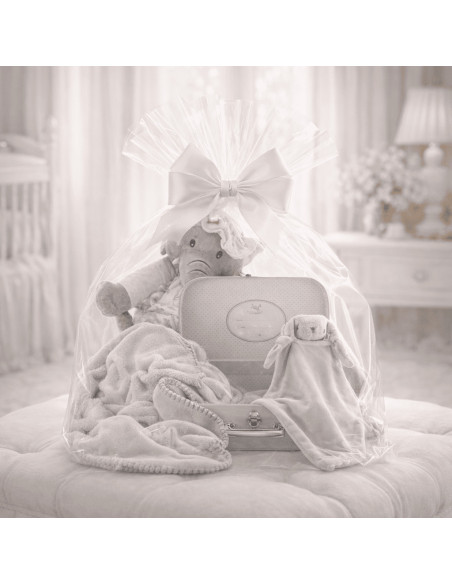 Canasta con maleta, mantita y doudou personalizados | Regalo tierno y exclusivo