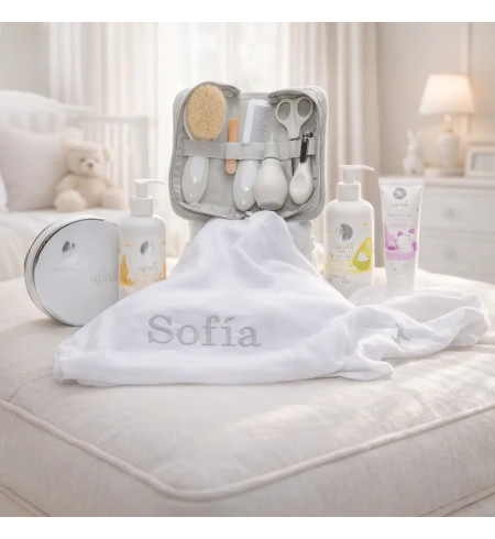 Canastilla de Cosmética Natural y Muselina Personalizada | Regalo para Recién Nacido