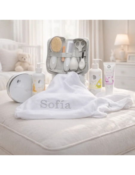 Canastilla de Cosmética Natural y Muselina Personalizada | Regalo para Recién Nacido