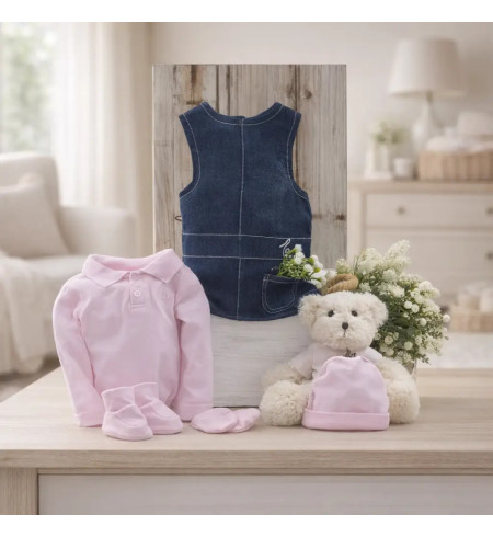 Canasta para bebé niña con ropa y peluche | Detalle especial para nacimiento
