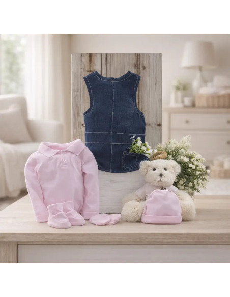 Canasta para bebé niña con ropa y peluche | Detalle especial para nacimiento