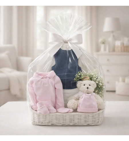 Canasta para bebé niña con ropa y peluche | Detalle especial para nacimiento