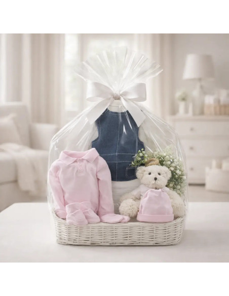 Canasta para bebé niña con ropa y peluche | Detalle especial para nacimiento