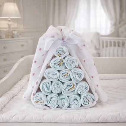 Caramelo de pañales con muselina personalizada | Regalo único para recién nacido 2