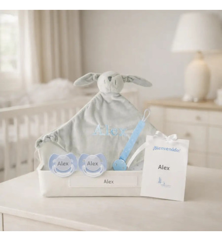 Pack de 2 chupones, Doudou personalizado y sujetachupón | Regalo único para bebé