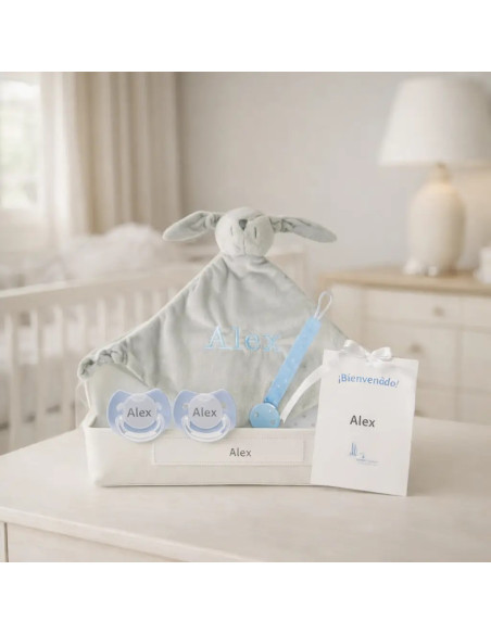Pack de 2 chupones, Doudou personalizado y sujetachupón | Regalo único para bebé