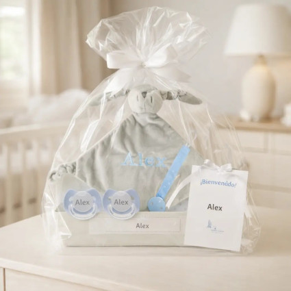 Pack de 2 chupones, Doudou personalizado y sujetachupón | Regalo único para bebé