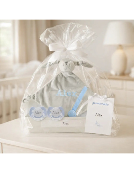 Pack de 2 chupones, Doudou personalizado y sujetachupón | Regalo único para bebé