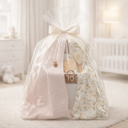 Regalo sostenible y natural: 2 Muselinas, Mordedera y Sujetachupón Rosa para Bebé