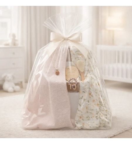 Regalo sostenible y natural: 2 Muselinas, Mordedera y Sujetachupón Rosa para Bebé