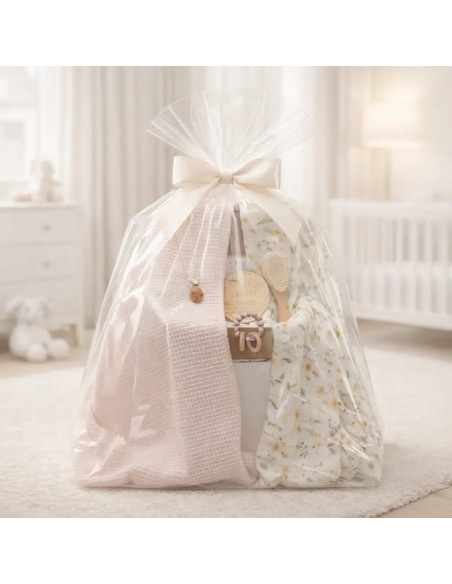 Regalo sostenible y natural: 2 Muselinas, Mordedera y Sujetachupón Rosa para Bebé