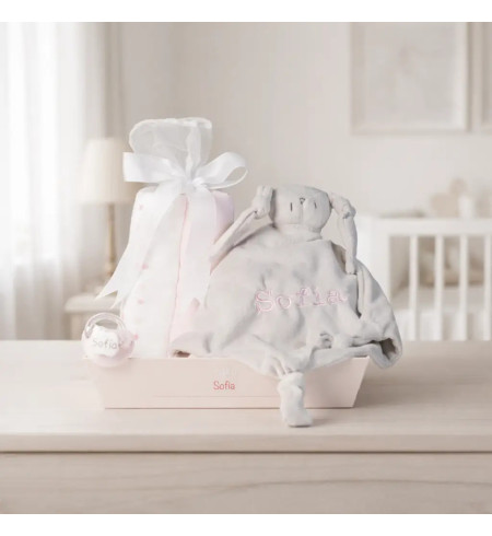 Set de muselina, doudou y chupón personalizado | Regalo para recién nacido