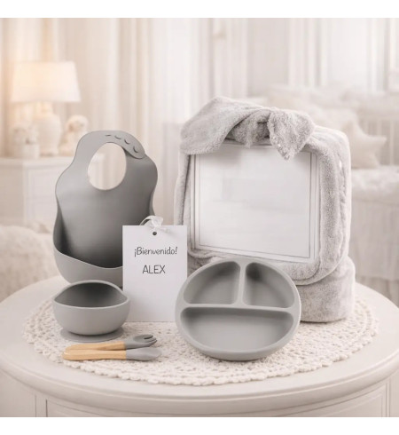 Vajilla de silicona + Manta polar invernal personalizada | Regalo Práctico para Bebé