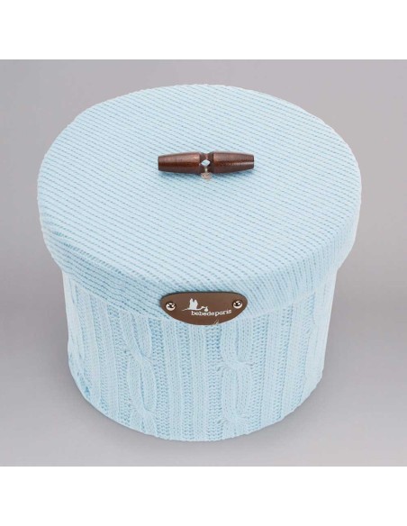 caja de punto trenzada redonda con tapa azul tamaño S