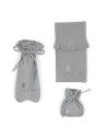 Pack Doudou y 2 chupetes personalizados con nombre del bebé con sujetachupetes gris