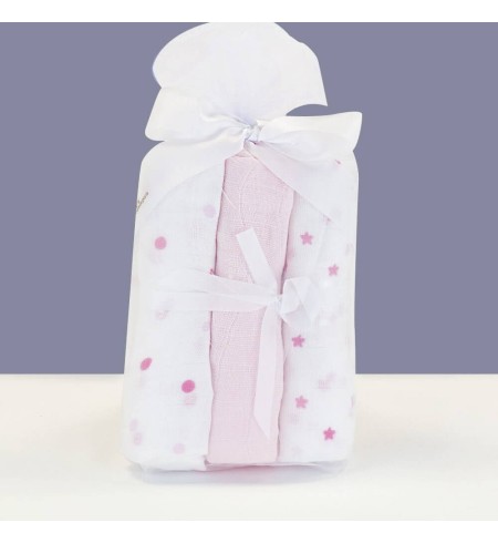 Kit Albornoz Bordado Muselina y Osito de Peluche rosa